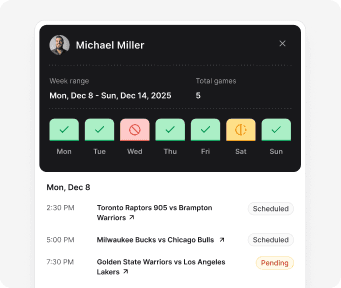EDGE weekly availability for an official alongside their scheduled games
